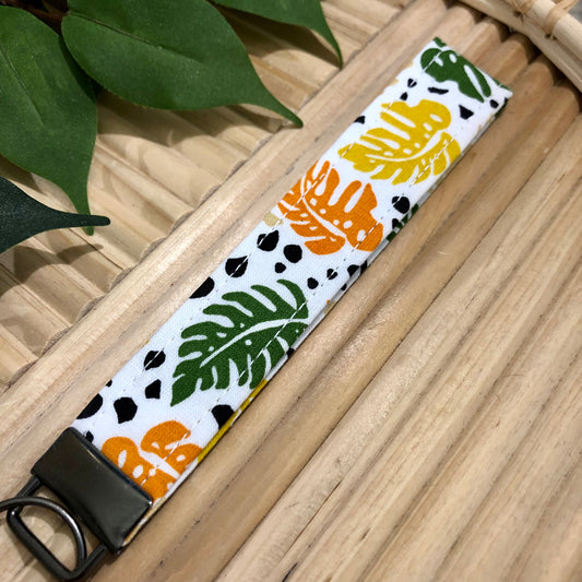 Monstera Print Fabric Keychain, Key Fob
