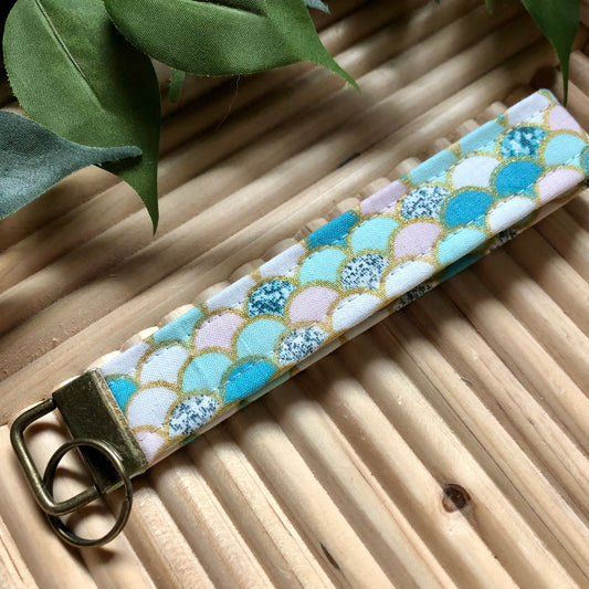 Mermaid Scale Print Fabric Wristlet Keychain, Key Fob