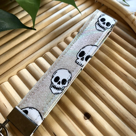 Iridescent Skull Print Fabric Keychain, Key Fob