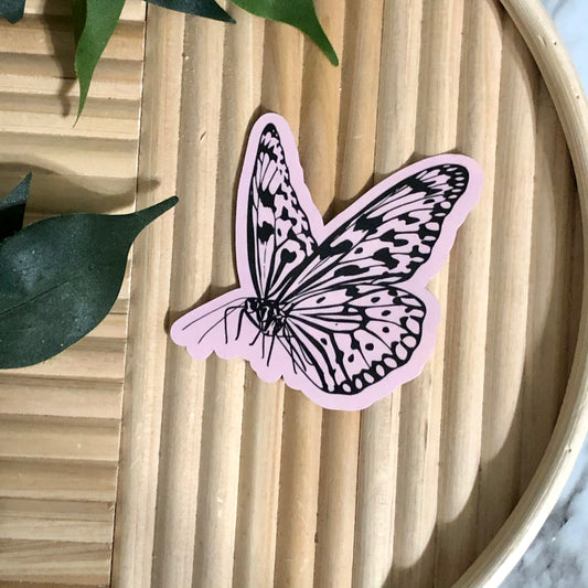 Pink Butterfly Vinyl Sticker.