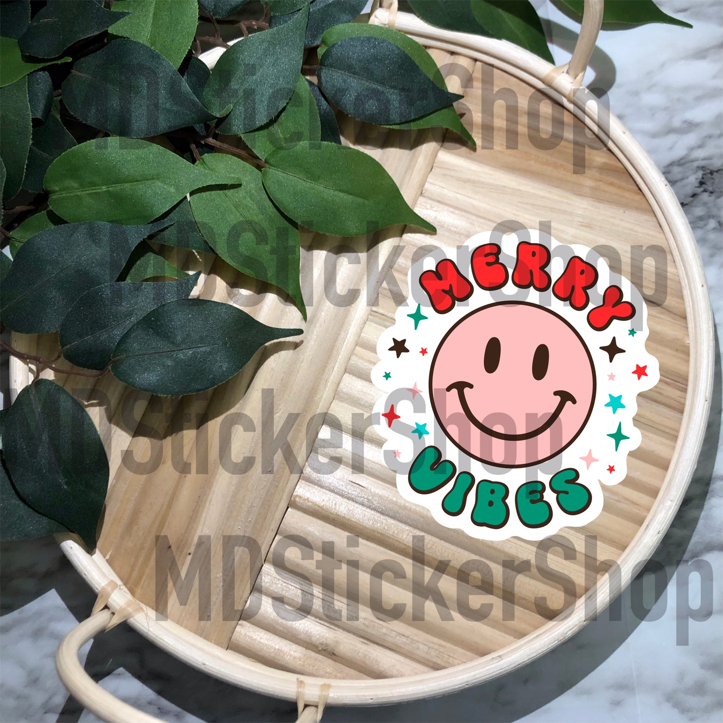 Merry Vibes Happy Face Vinyl Sticker