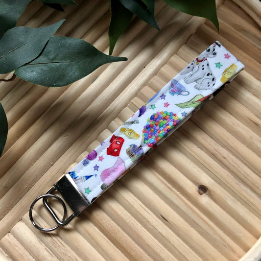 Disney Characters Print Fabric Wristlet Keychain, Key Fob