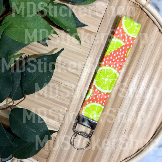 Lime and Polka Dot Print Fabric Keychain