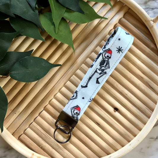 Santa Skellie Print Fabric Keychain, Key Fob