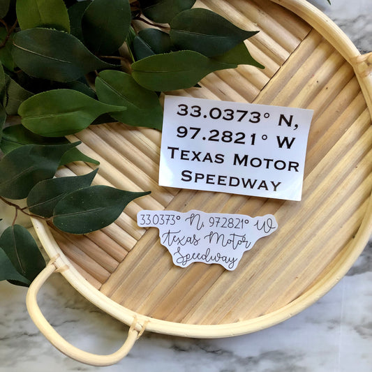 Texas Motor Speedway Coordinates Vinyl Sticker