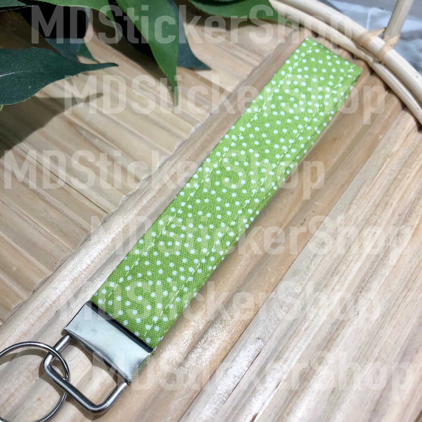 Apple Green Polka Dot Print Fabric Keychain