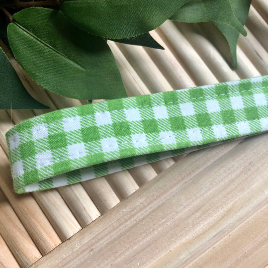 Green and White Gingham Print Fabric Wristlet Keychain, Key Fob