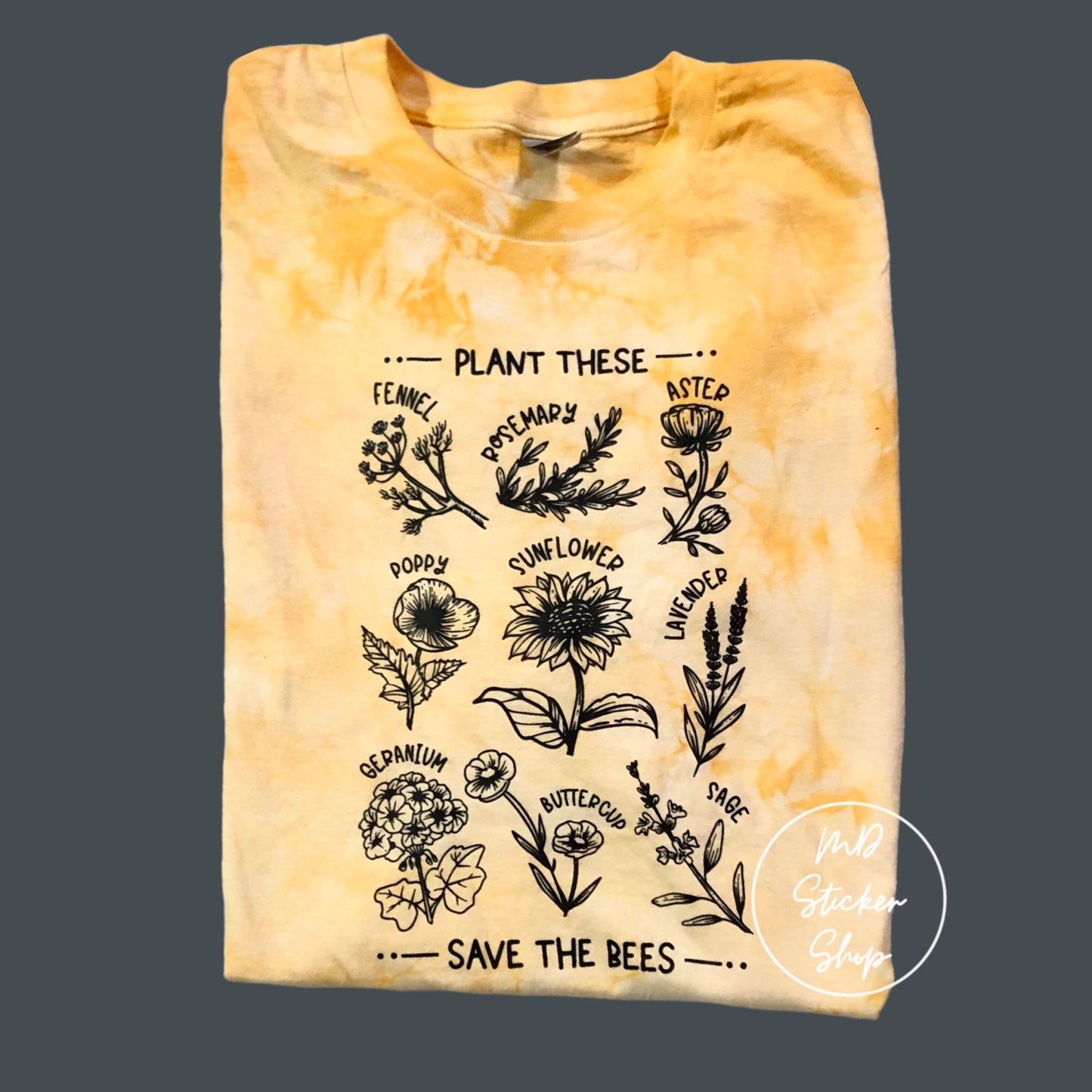 Plant These Save the Bees Golden Tie Dye Tee