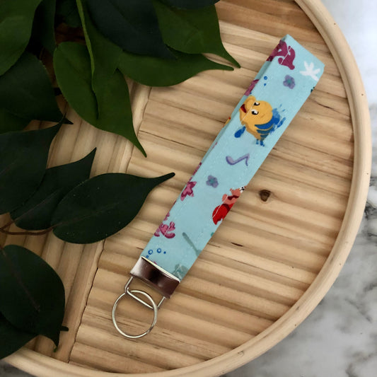Flounder + Sebastian Little Mermaid Print Fabric Wristlet Keychain, Key Fob