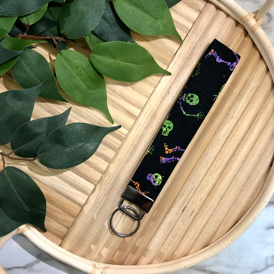 Colorful Skellie Print Fabric Keychain, Key Fob