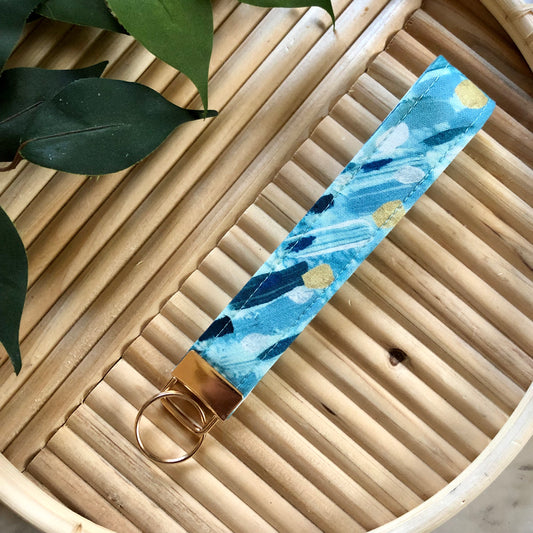 Blue Abstract Swatch Print Fabric Keychain, Key Fob