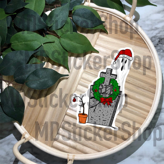 Christmas Ghost/Grave Vinyl Sticker