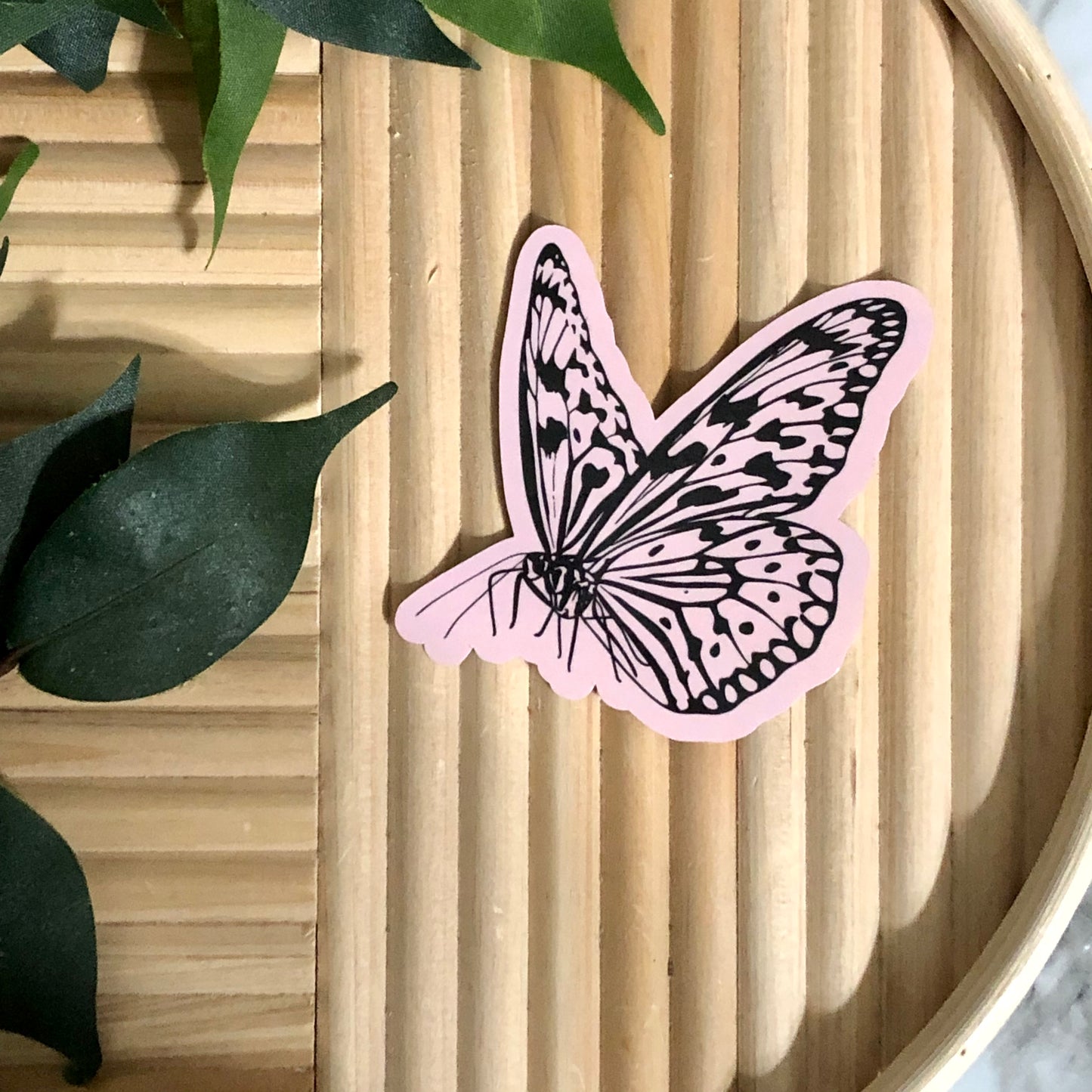 Pink Butterfly Vinyl Sticker.