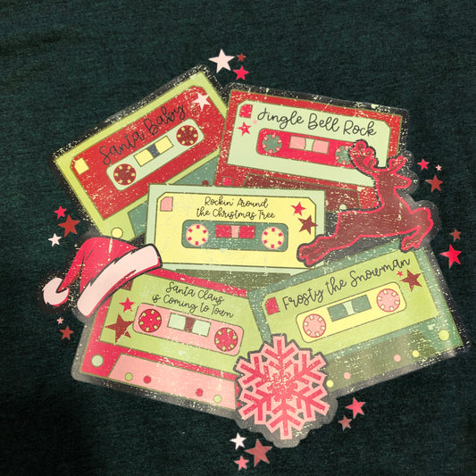Christmas Cassette Tapes Heather Emerald Tee