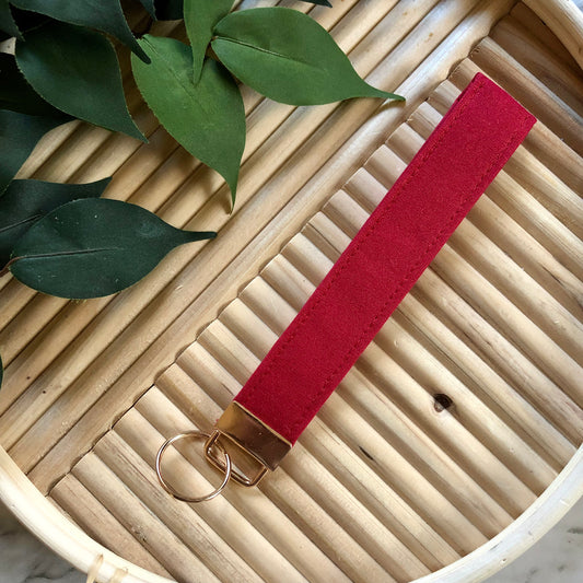 Red Metallic Print Fabric Keychain, Key Fob