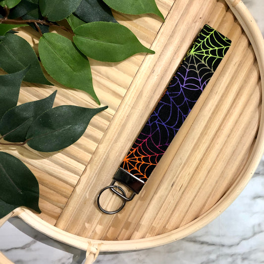 Colorful Spider Web Print Fabric Keychain, Key Fob
