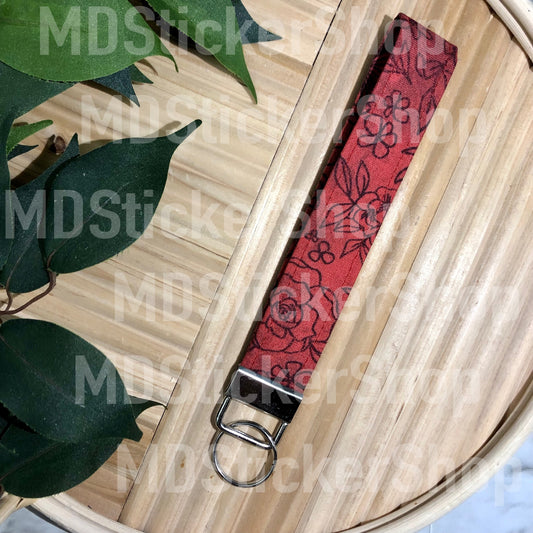 Red Rose Print Fabric Keychain