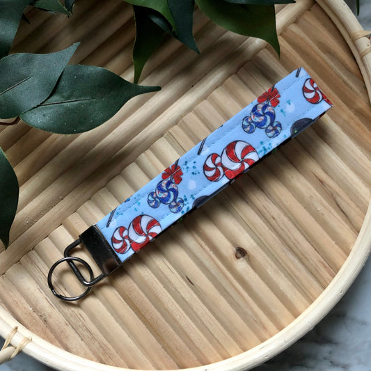 Disney Winter Print Fabric Wristlet Keychain, Key Fob