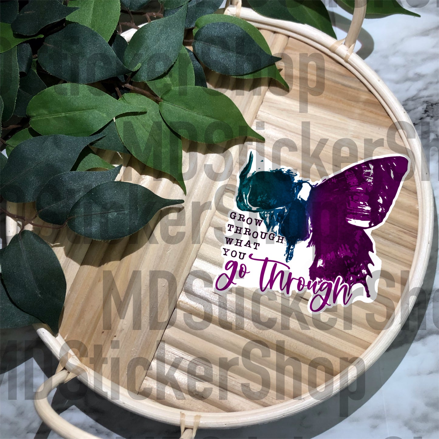 Grow Through What You Go Through Butterfly Skull Vinyl Sticker