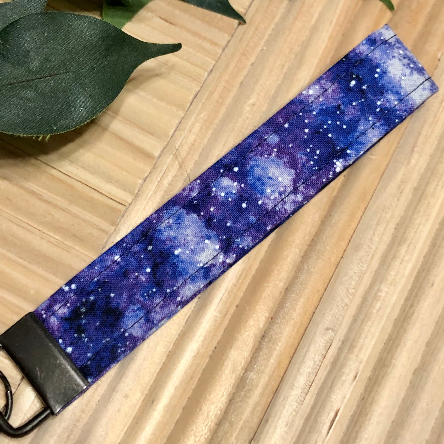 Purple Galaxy Print Fabric Wristlet Keychain, Key Fob
