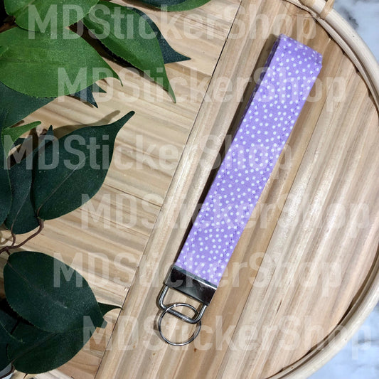 Purple Polka Dot Print Fabric Keychain