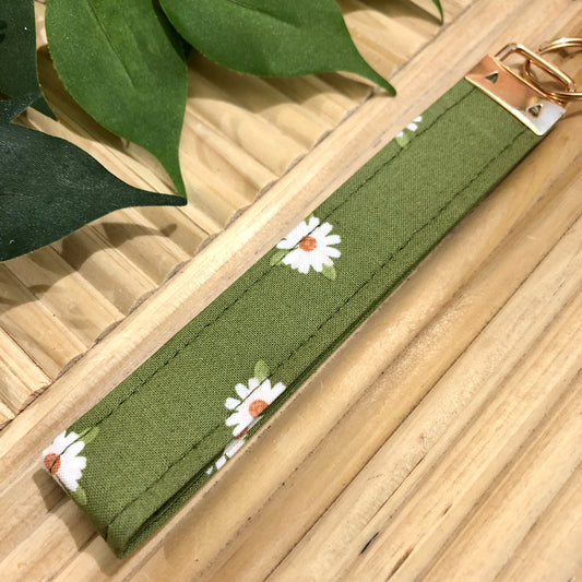 Olive Daisy Print Fabric Keychain, Key Fob