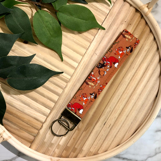 Fox & the Hound Print Fabric Keychain, Key Fob