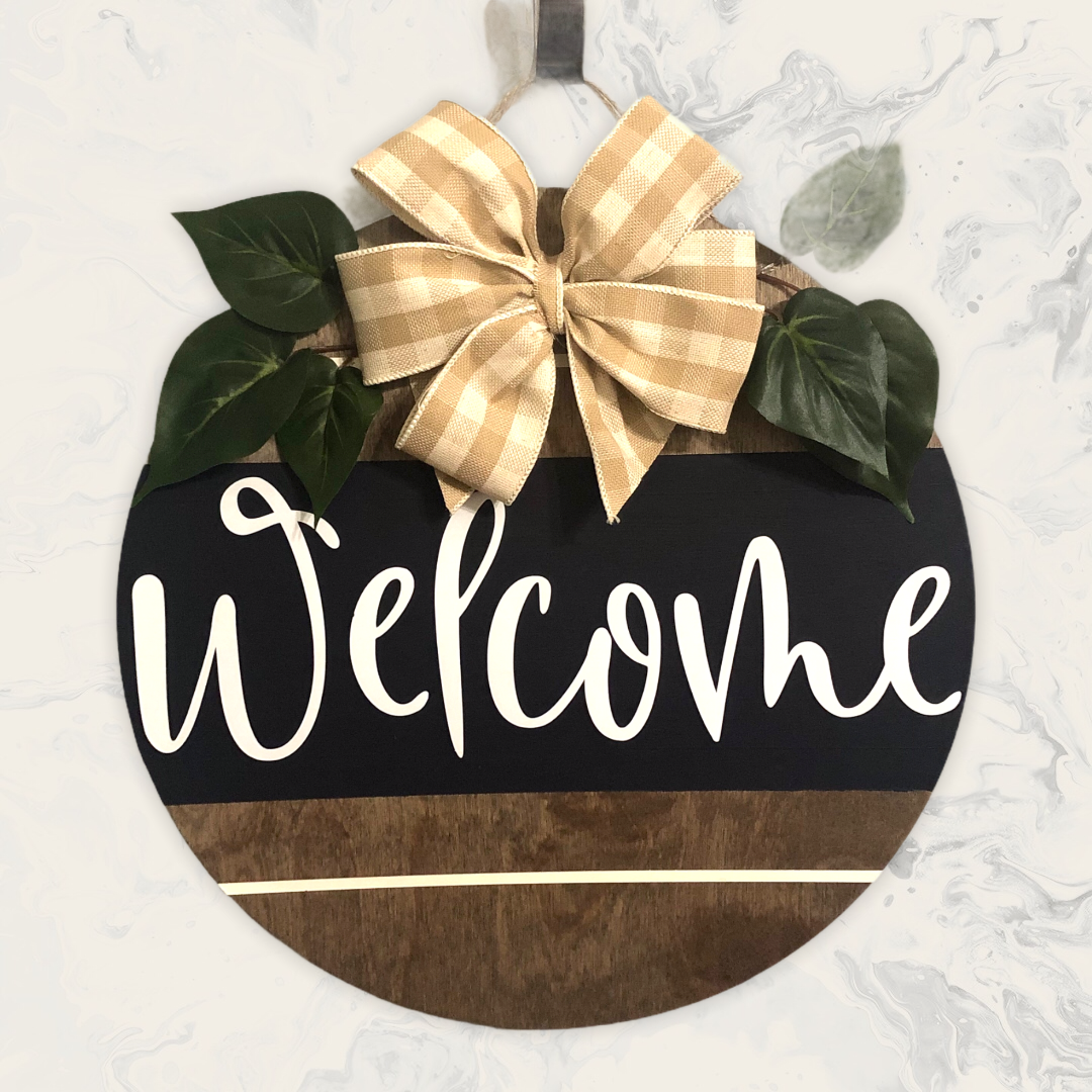 Welcome Door Hanger Sign, 15” Wood Door Hanger