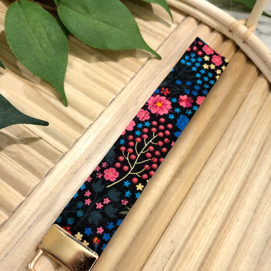 Bright Garden Floral Print Fabric Keychain, Key Fob