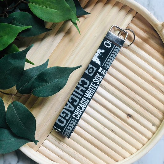 Chicago White Sox Baseball Print Fabric Wristlet Keychain, Key Fob