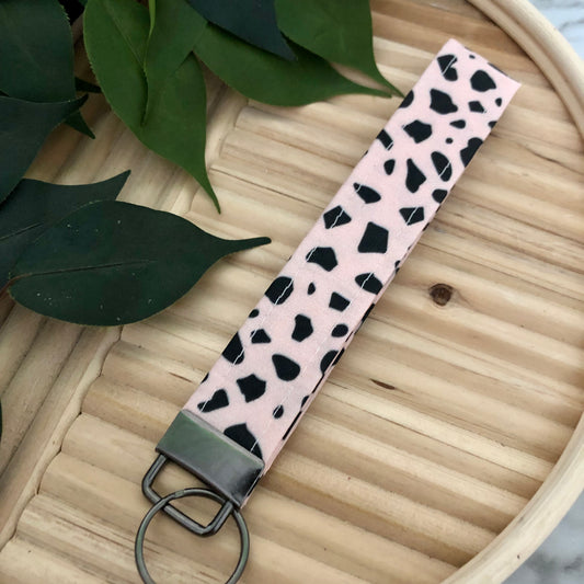 Natural Terrazzo Print Fabric Wristlet Keychain, Key Fob