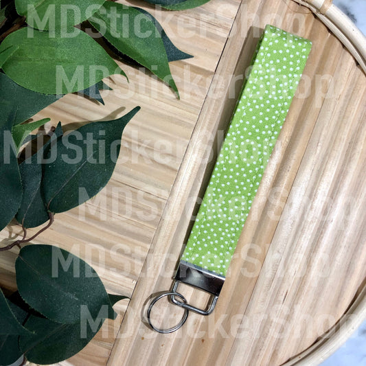 Apple Green Polka Dot Print Fabric Keychain