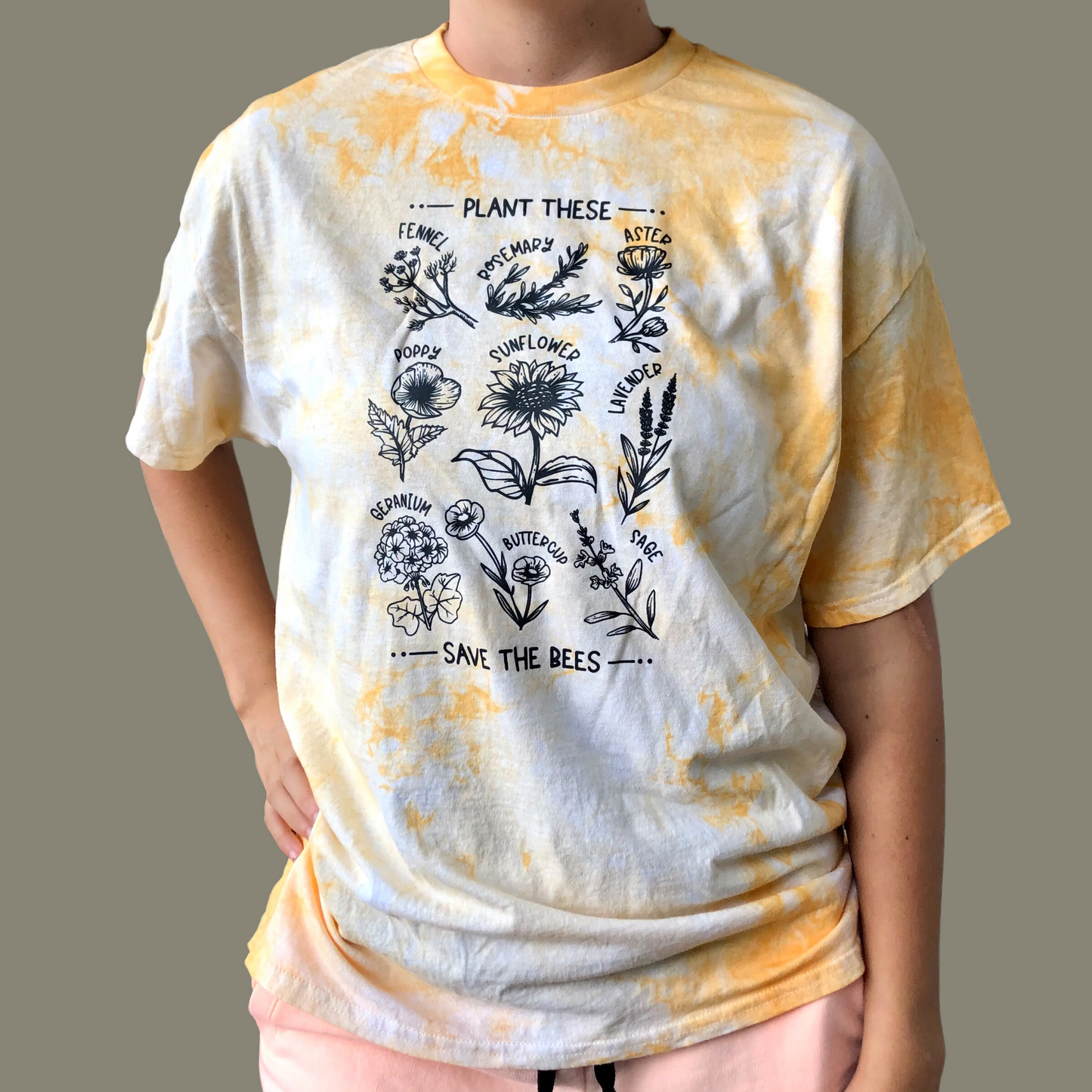 Plant These Save the Bees Golden Tie Dye Tee