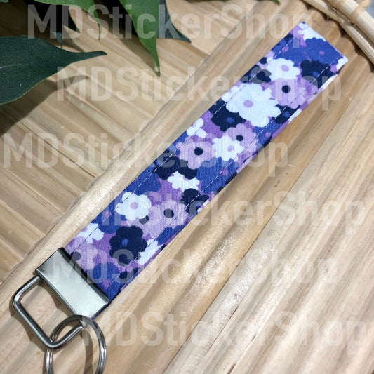 Purple Floral Print Fabric Keychain