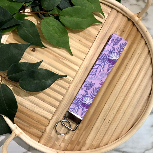 Purple Beachy Print Fabric Keychain, Key Fob