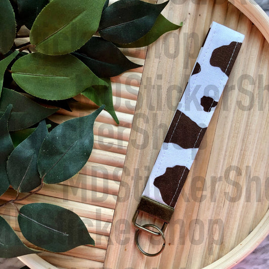 Brown Cow Print Fabric Keychain