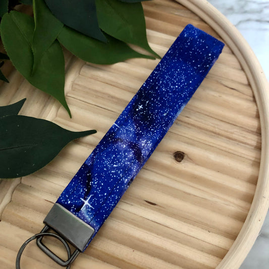 Midnight Galaxy Print Fabric Wristlet Keychain, Key Fob
