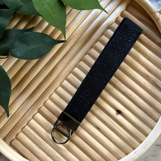 Black Glitter Print Fabric Keychain, Key Fob