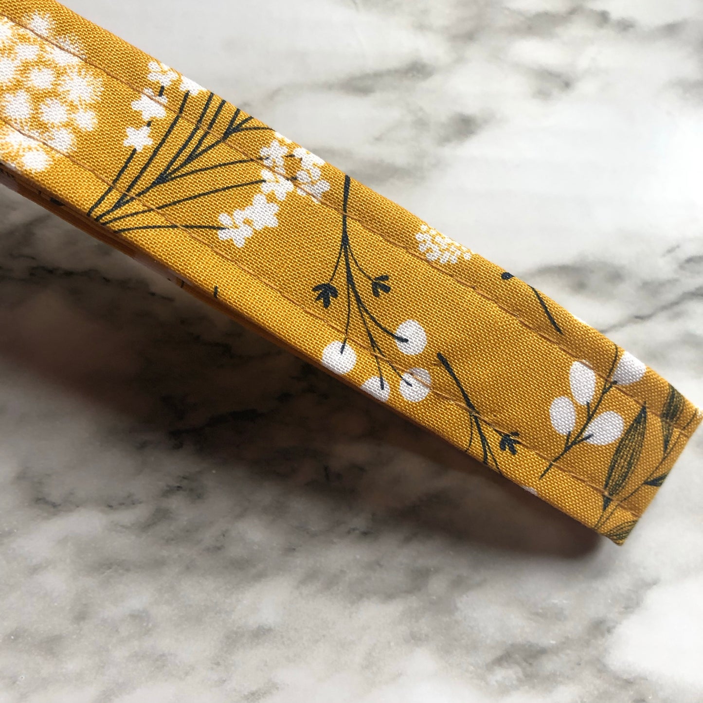 Mustard Floral Print Fabric Wristlet Keychain, Key Fob