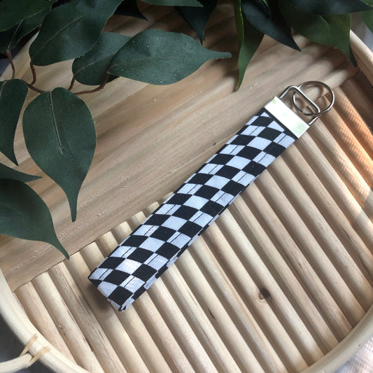 Black and White Checkered Flag Fabric Keychain, Key Fob, Racing, NASCAR