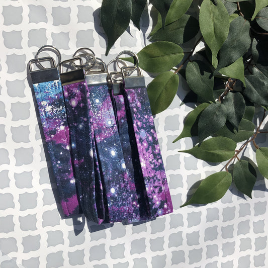 Galaxy Print Fabric Wristlet Keychain, Key Fob