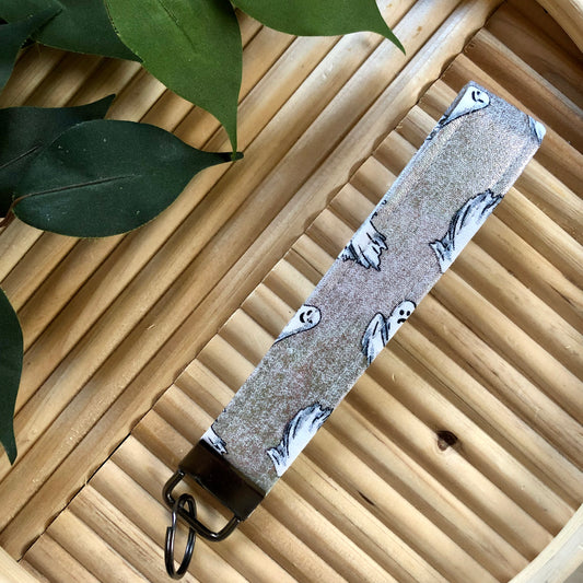 Iridescent Ghost Print Fabric Keychain, Key Fob