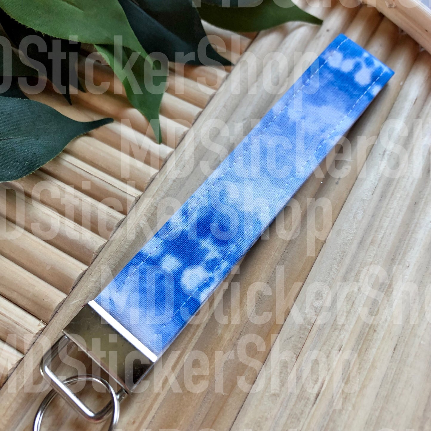 Blue Tie Dye Print Fabric Keychain