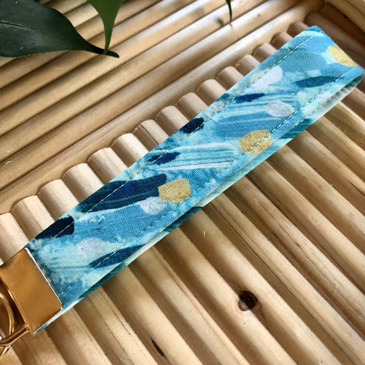 Blue Abstract Swatch Print Fabric Keychain, Key Fob