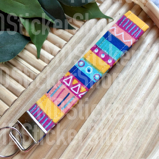 Bright Aztec Print Fabric Keychain