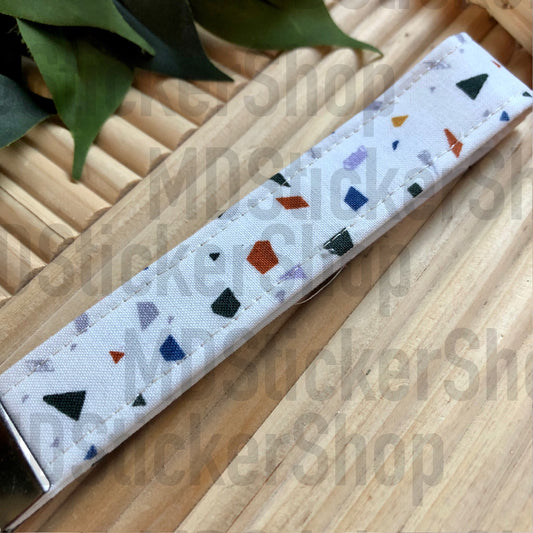 Red and Blue Terrazzo Print Fabric Keychain