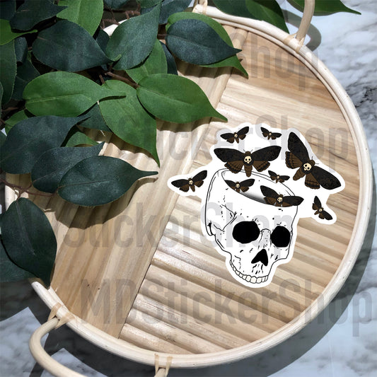 Skull w/Butterflies Vinyl Sticker