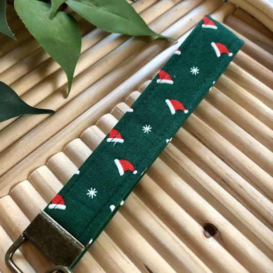 Santa Hat Print Fabric Keychain, Key Fob