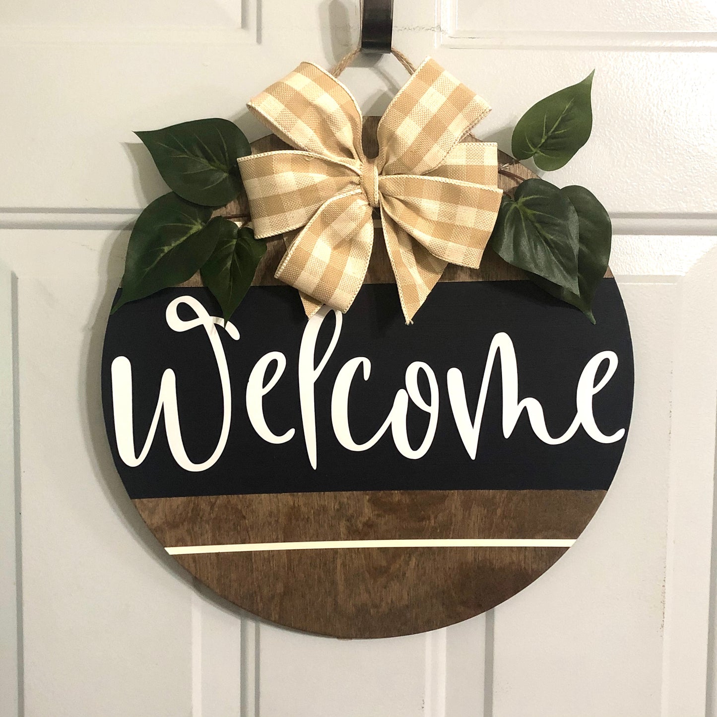 Welcome Door Hanger Sign, 15” Wood Door Hanger