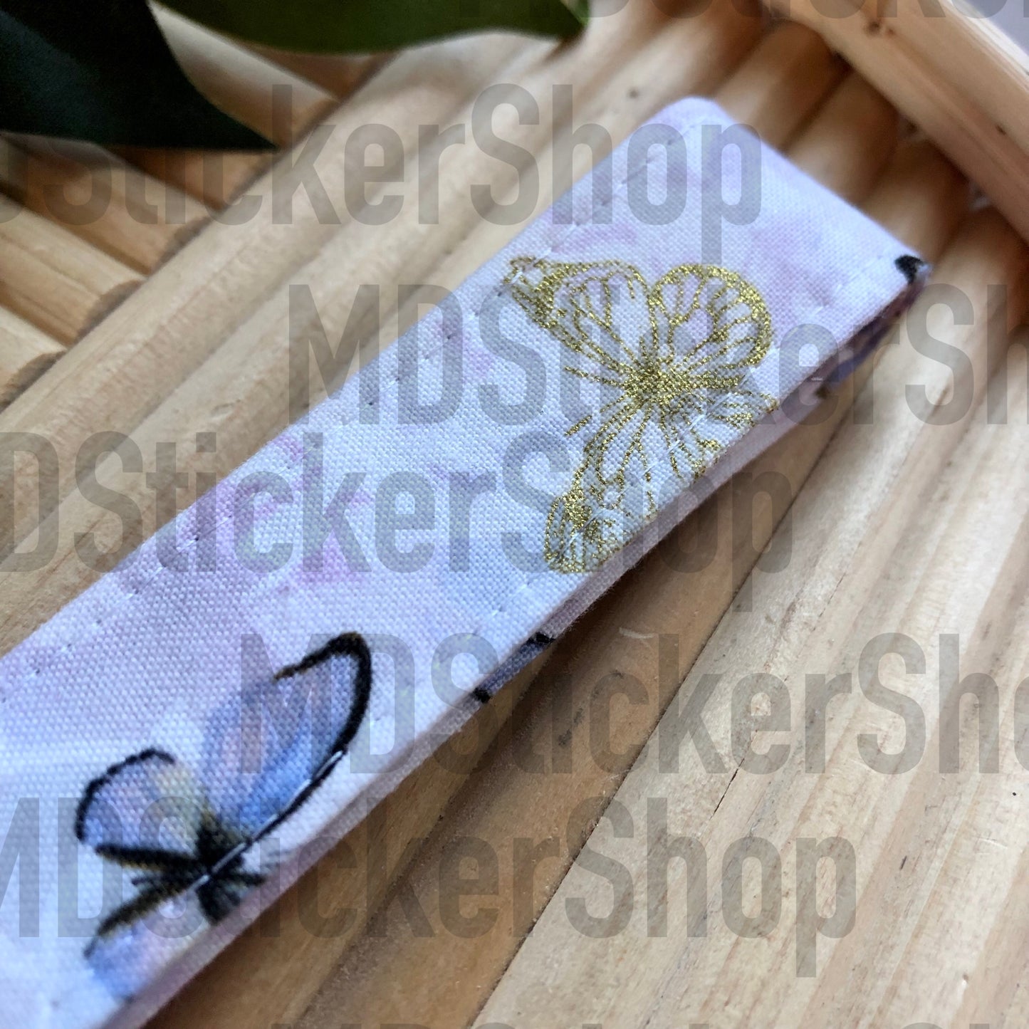 Purple & Gold Metallic Butterfly Print Fabric Keychain
